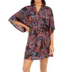 NWT Josie by Natori Women's Floral-Print Satin Wrap Robe XS